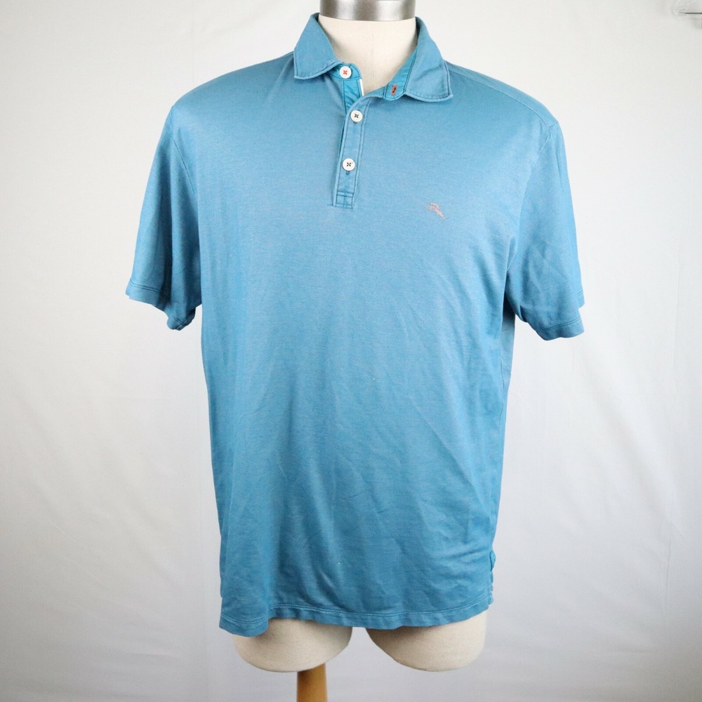 Tommy Bahama Polo Shirt Mens Large Golf Resort Casual Logo‎ Blue Short Sleeve